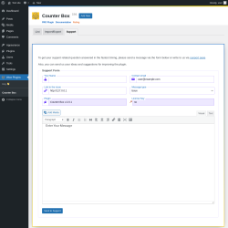 Page screenshot: Wow Plugins → Counter Box → Support
