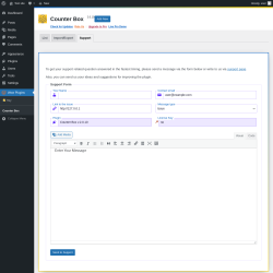 Page screenshot: Wow Plugins → Counter Box → Support