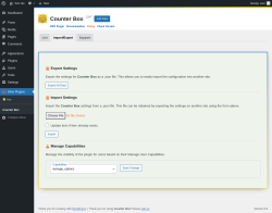 Page screenshot: Wow Plugins → Counter Box → Import/Export