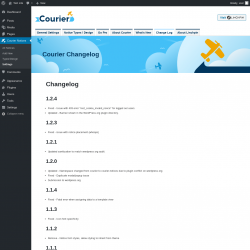 Page screenshot: Courier Notices &rarr; Types/Design &rarr; 
				Change Log			