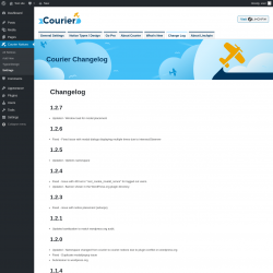 Page screenshot: Courier Notices &rarr; Types/Design &rarr; 
				Change Log			