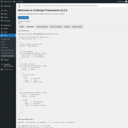 Page screenshot: Tools → Codestar Framework → Quick Start