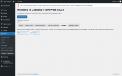 Page screenshot: Tools → Codestar Framework → Support