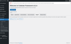 Page screenshot: Tools → Codestar Framework → Support