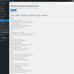 Page screenshot: Tools → Codestar Framework → Release Notes
