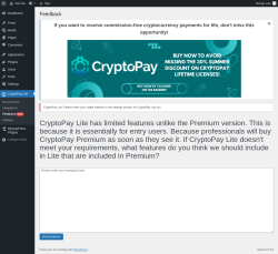 Page screenshot: CryptoPay Lite → Feedback