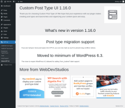 Page screenshot: About CPT UI ‹ Test site — WordPress