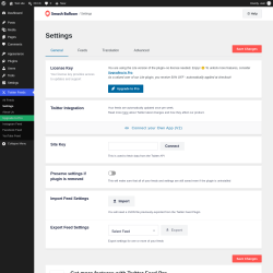 Page screenshot: Twitter Feeds &rarr; Settings 