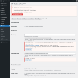 Page screenshot: Settings → WP Customer Area → Private Files