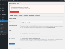Page screenshot: Settings → WP Customer Area
