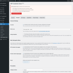 Page screenshot: Settings → WP Customer Area → Frontend