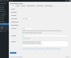 Page screenshot: CYAN Backup → Options