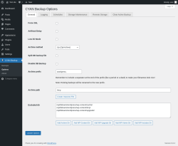 Page screenshot: CYAN Backup → Options