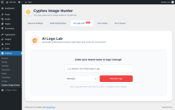 Page screenshot: Settings &rarr; Cyphex Image Hunter &rarr; 
						AI Logo Lab						NEW
					