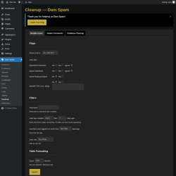 Page screenshot: Dam Spam &rarr; Cleanup