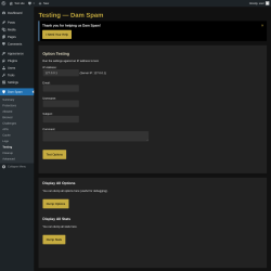 Page screenshot: Dam Spam &rarr; Testing