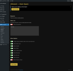 Page screenshot: Dam Spam &rarr; Allowed