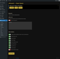 Page screenshot: Dam Spam &rarr; Allowed
