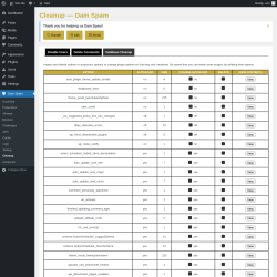 Page screenshot: Dam Spam &rarr; Cleanup &rarr; Database Cleanup