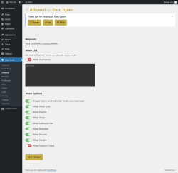 Page screenshot: Dam Spam &rarr; Allowed