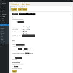 Page screenshot: Dam Spam &rarr; Cleanup