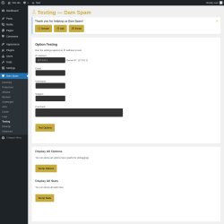 Page screenshot: Dam Spam &rarr; Testing