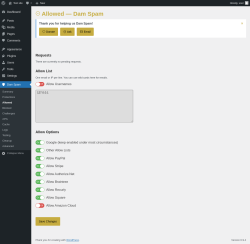 Page screenshot: Dam Spam &rarr; Allowed