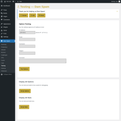 Page screenshot: Dam Spam &rarr; Testing