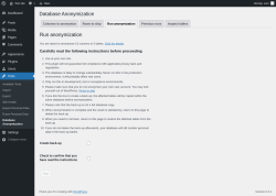 Page screenshot: Tools → Database Anonymization → 
            Run anonymization