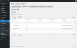 Page screenshot: Tools → Database Anonymization → 
            Rows to skip