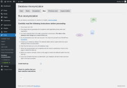 Page screenshot: Tools → Database Anonymization → 
            Run