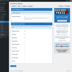 Page screenshot: Settings → DebugPress → 
			Panels        