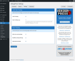 Page screenshot: Settings → DebugPress → 
			Tracking        