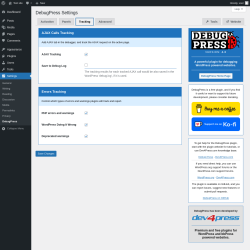 Page screenshot: Settings → DebugPress → 
			Tracking        