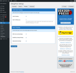 Page screenshot: Settings → DebugPress → 
			Tracking        