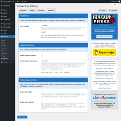 Page screenshot: Settings → DebugPress → 
			Advanced        