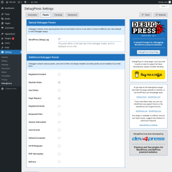 Page screenshot: Settings → DebugPress → 
			Panels        