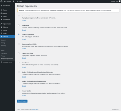 Page screenshot: Settings → Design Experiments