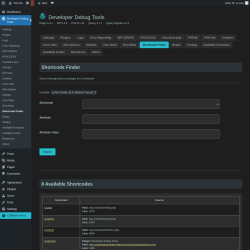 Page screenshot: Developer Debug Tools &rarr; Shortcode Finder
