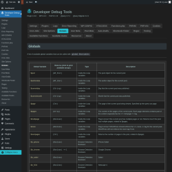 Page screenshot: Developer Debug Tools &rarr; Globals