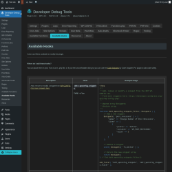 Page screenshot: Developer Debug Tools &rarr; Available Hooks