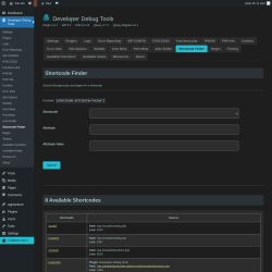 Page screenshot: Developer Debug Tools &rarr; Shortcode Finder