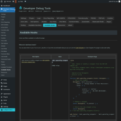 Page screenshot: Developer Debug Tools &rarr; Available Hooks
