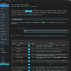 Page screenshot: Developer Debug Tools &rarr; Error Reporting