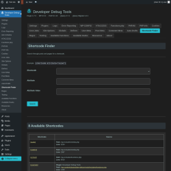 Page screenshot: Developer Debug Tools &rarr; Shortcode Finder