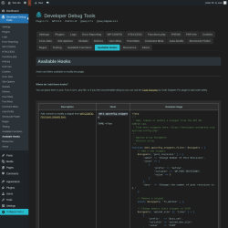 Page screenshot: Developer Debug Tools &rarr; Available Hooks