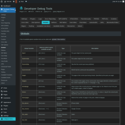 Page screenshot: Developer Debug Tools &rarr; Globals