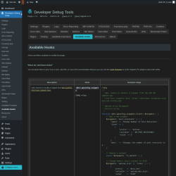 Page screenshot: Developer Debug Tools &rarr; Available Hooks