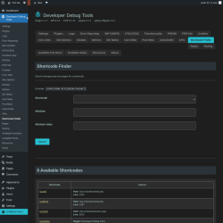 Page screenshot: Developer Debug Tools &rarr; Shortcode Finder