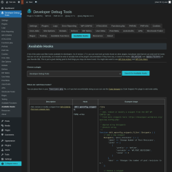 Page screenshot: Developer Debug Tools &rarr; Available Hooks